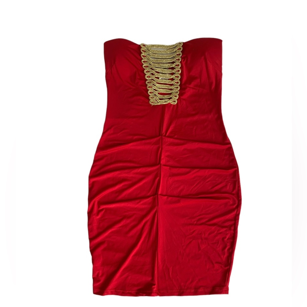 Red sexy clubbing mini dress medium with gold details strapless